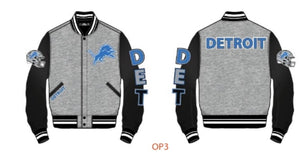 Pro Standard Detroit Lions Varsity Jacket - gray wool black sleeves