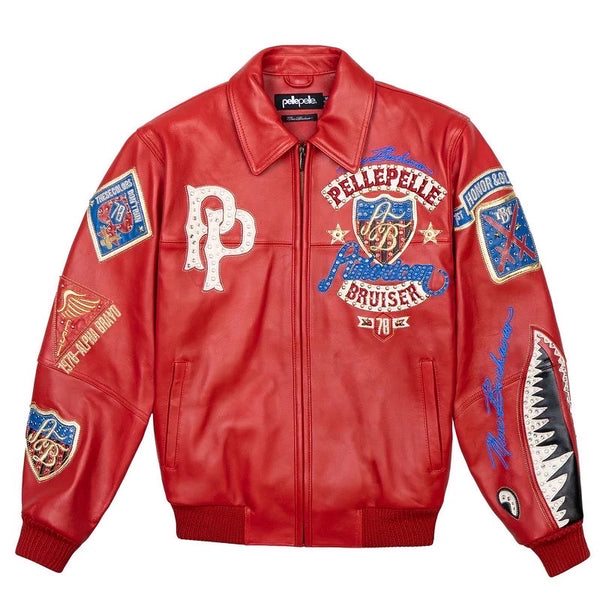 ジャケット・アウター archive Pelle Pelle Leather Jacket Pelle Pelle Bruiser Leather Varsity Jacket - Red – DS Online
