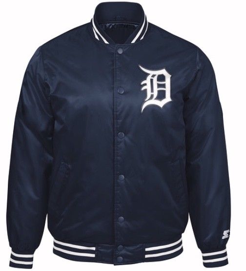 Navy Blue Authentic Detroit Tigers Baseball MLB Starter Jacket with White (front)