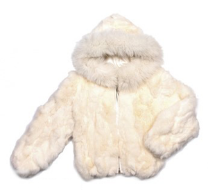 Kids Rabbit Fur Hooded Bomber Jacket - White