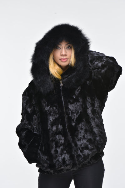 Hooded faux-fur coat - Woman