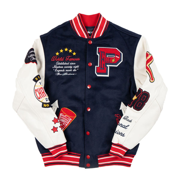 Giubbotto bomber in pelle Varsity Letterman con toppe nere – PalaLeather