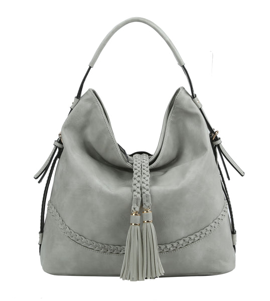 Tassel Accent Braided Hobo Bag DS Online