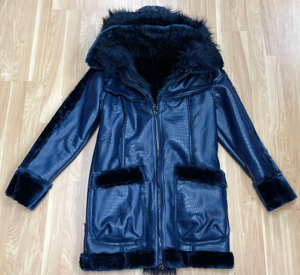 3/4 Faux Shearling with Detachable Hood