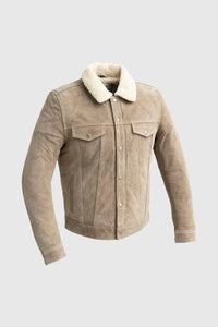 Luke - Men's Faux Shearling Cow Suede Jacket Men's Leather Jacket FMCo Taupe S 