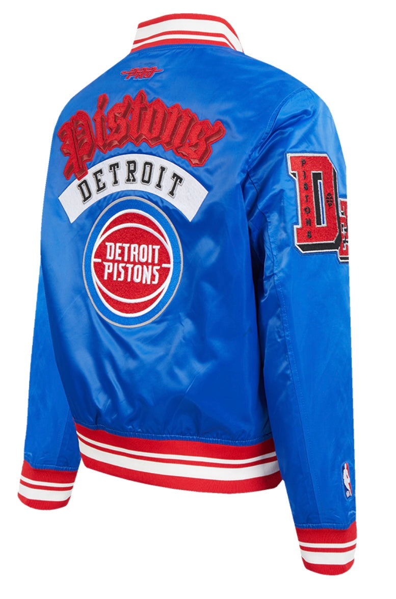 Ladies Pro Standard Detroit Pistons Old English Satin Jacket