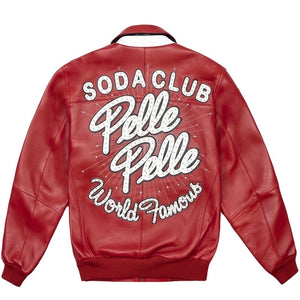 Pelle Pelle World Famous Soda Club Leather Varsity Jacket - Red