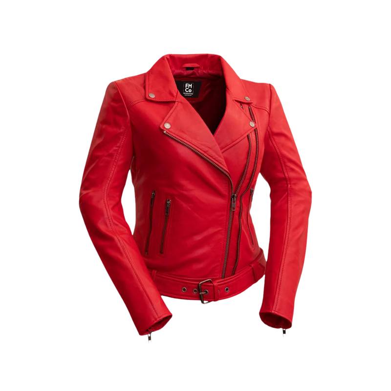 Chloe Womens Fashion Leather Jacket Women's Leather Jacket FMCo Fire Red XS 