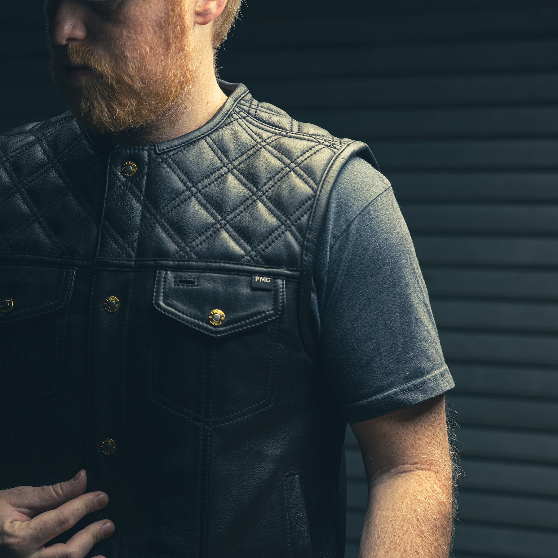 Leatherpoint Men's Biker Motorcycle Leather Vest – Vintage Cowhide, Black, Zip Closure