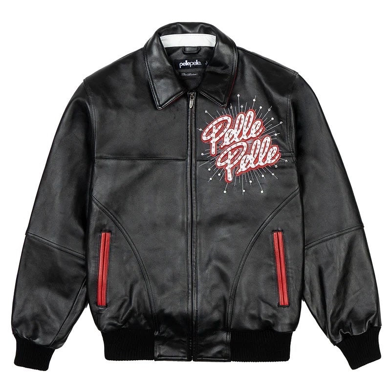 Pelle Pelle World Famous Soda Club Leather Varsity Jacket - Black