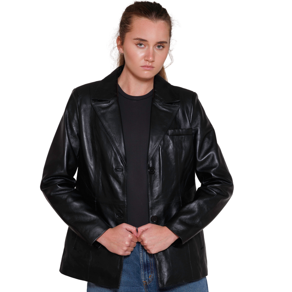 Dahlia Womens Fashion Leather Jacket Women's Leather Jacket FMCo Black XS 