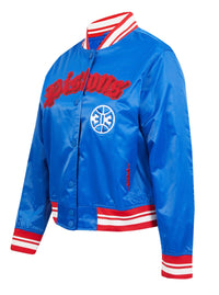 Ladies Pro Standard Detroit Pistons Old English Satin Jacket