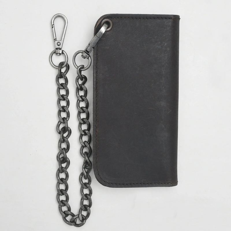 LARGE TRUCKER - Vegetable Tanned Leather Wallet  First Manufacturing Company GRANITE Antique Silver 