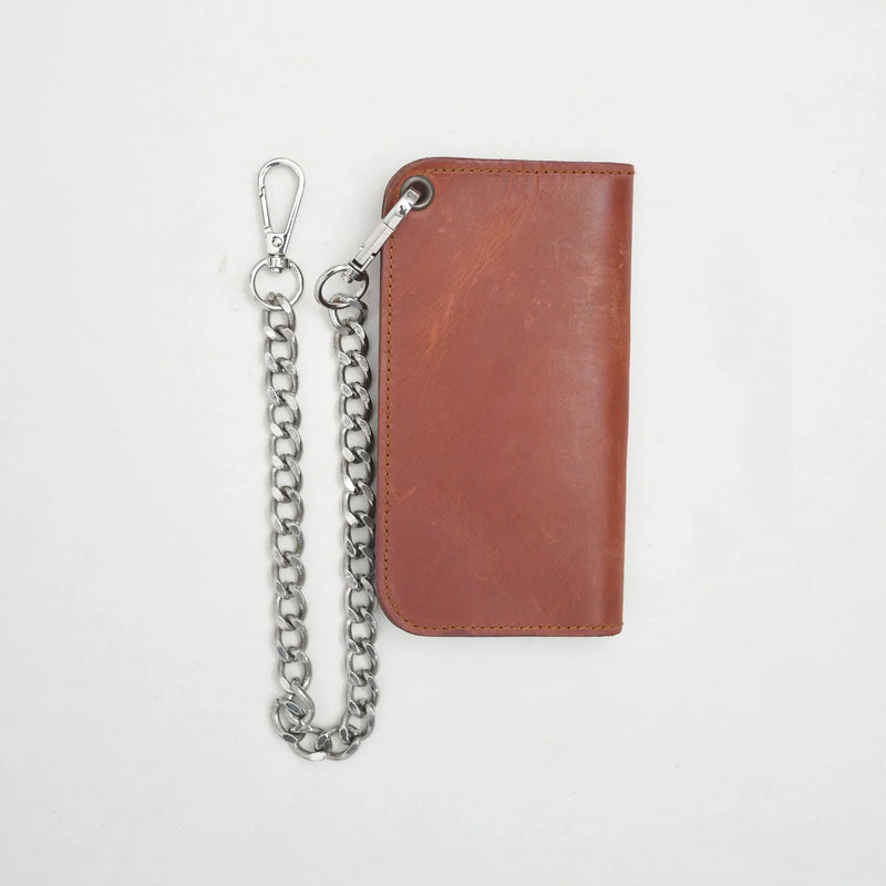 SMALL TRUCKER - Vegetable Tanned Leather Wallet  First Manufacturing Company COFFEE Chrome 