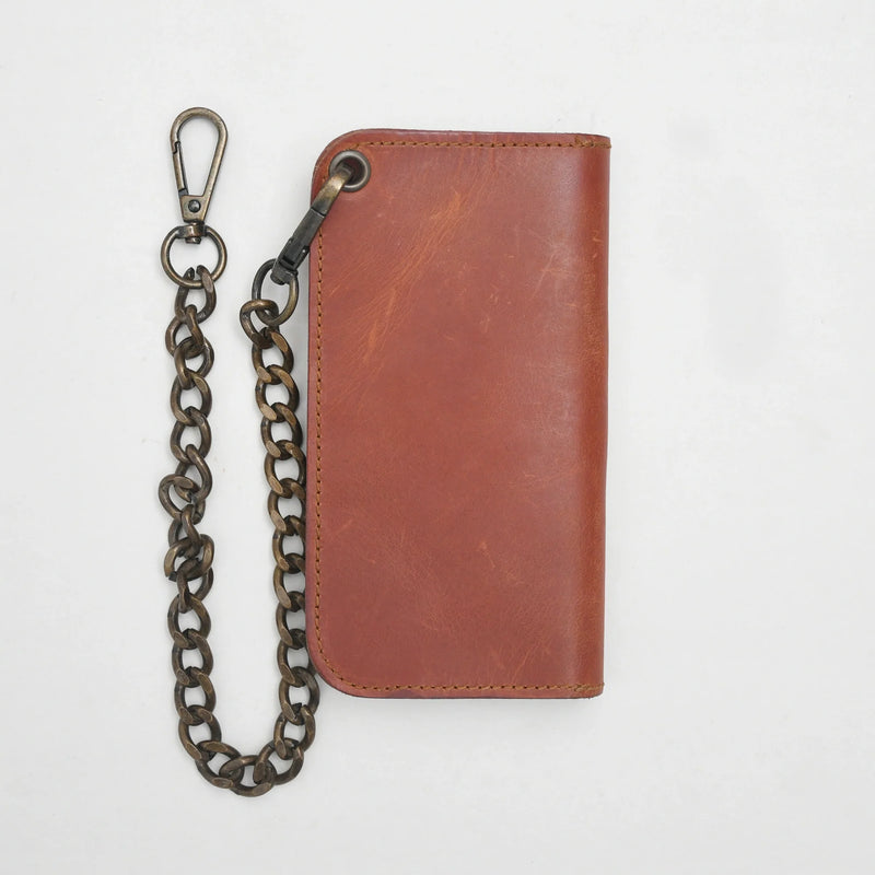 SMALL TRUCKER - Vegetable Tanned Leather Wallet  First Manufacturing Company COFFEE Antique Brass 