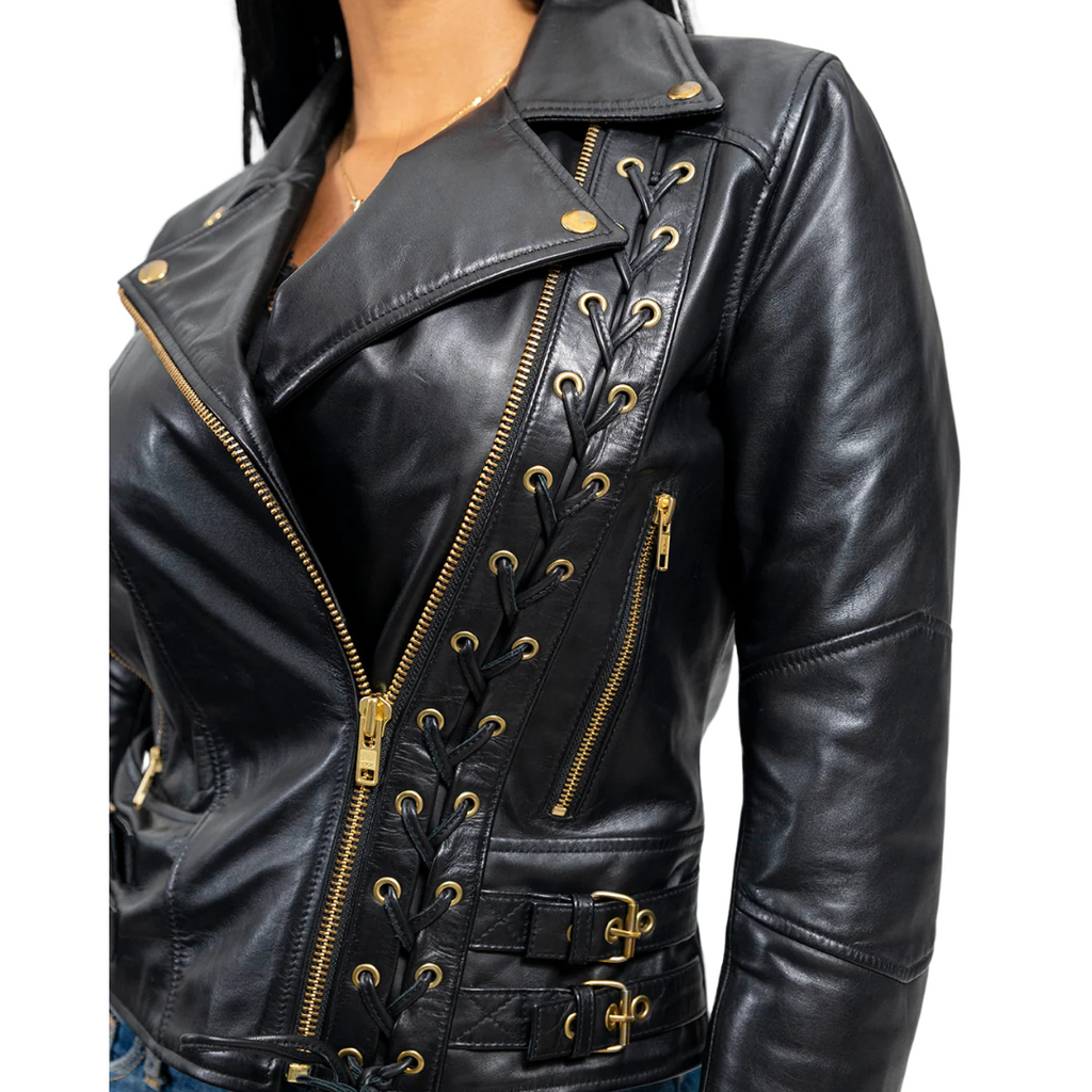 Gisele Womens Moto Style Leather Jacket Women's Leather Jacket FMCo   