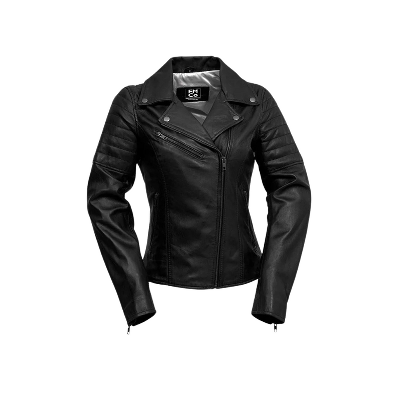 Princess Fashion Lambskin Leather Jacket Women's Fashion Moto Leather Jacket FMCo Black XS 