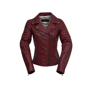 Princess Fashion Lambskin Leather Jacket Women's Fashion Moto Leather Jacket FMCo Oxblood XS 