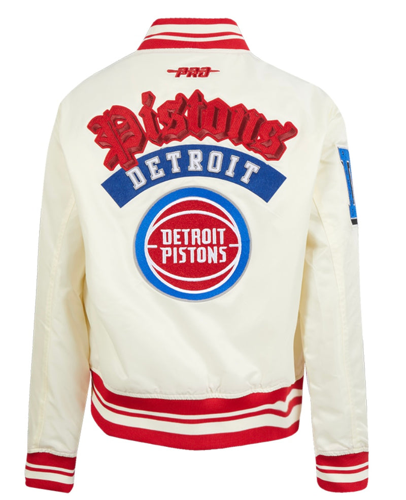 Ladies Pro Standard Detroit Pistons Old English Satin Jacket