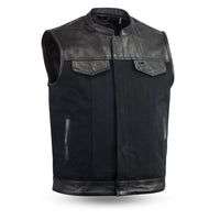 49/51 Vest Motorcycle Leather Canvas Vest Men's Canvas Vests First Manufacturing Company S Black 