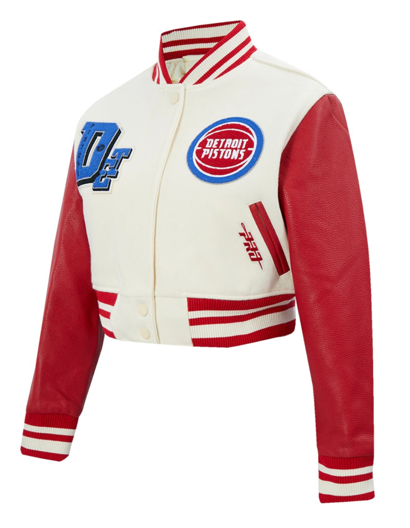 Ladies Pro Standard Detroit Pistons Retro Crop Varsity Jacket