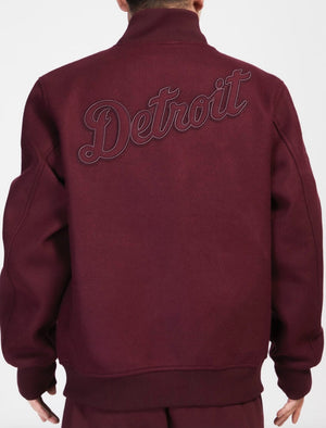 Pro Standard Detroit Tigers All Wool Varsity Jacket - Burgundy on Burgundy