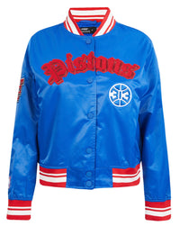 Ladies Pro Standard Detroit Pistons Old English Satin Jacket