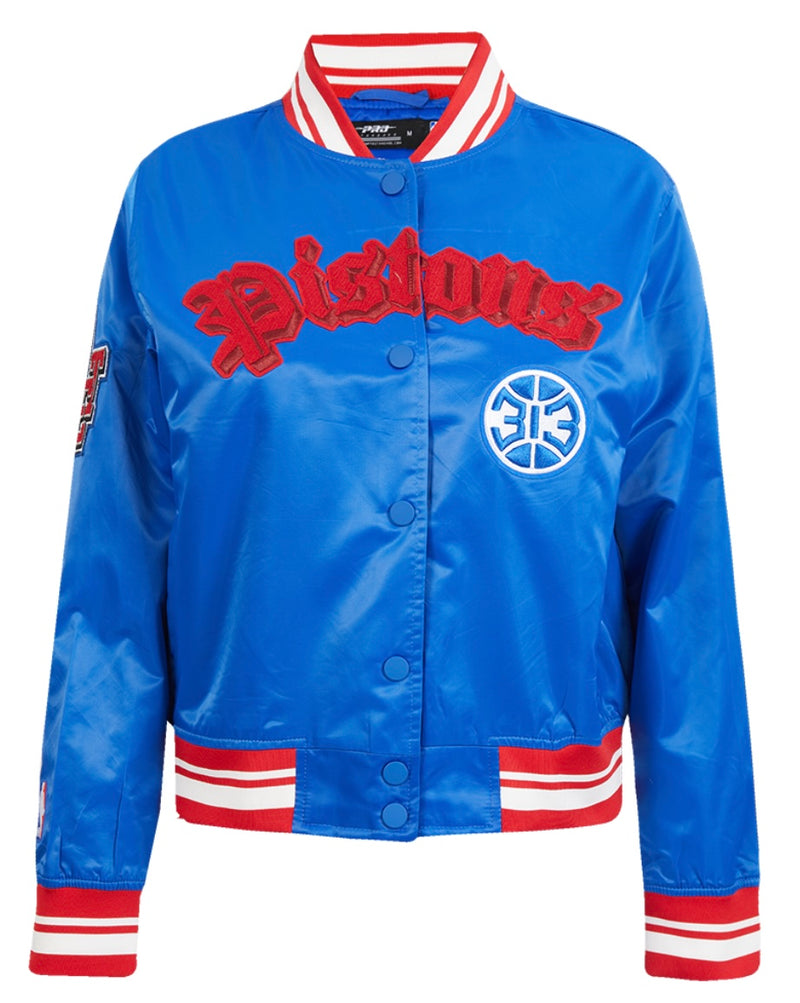Ladies Pro Standard Detroit Pistons Old English Satin Jacket