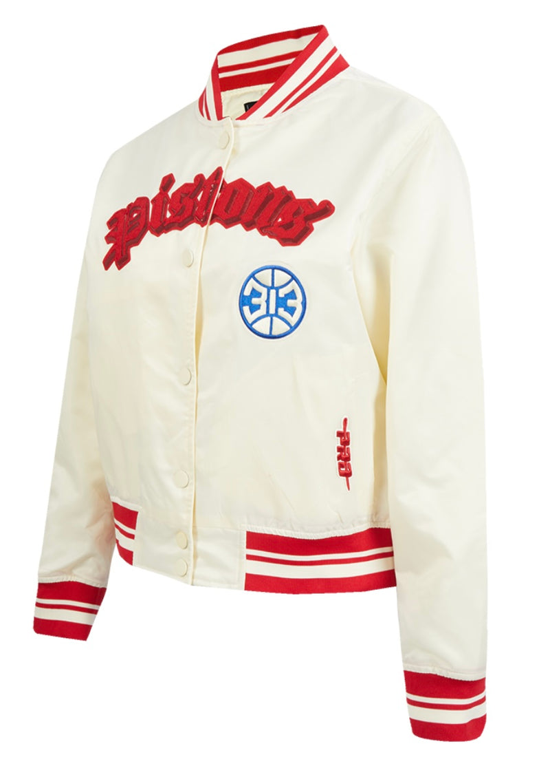Ladies Pro Standard Detroit Pistons Old English Satin Jacket