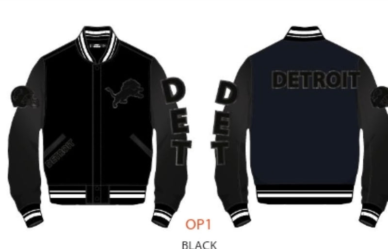 Pro Standard Detroit Lions Varsity Jacket - Black on Black - 2/tone rib