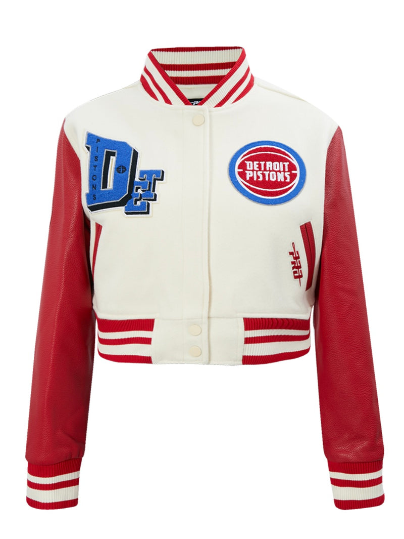 Ladies Pro Standard Detroit Pistons Retro Crop Varsity Jacket