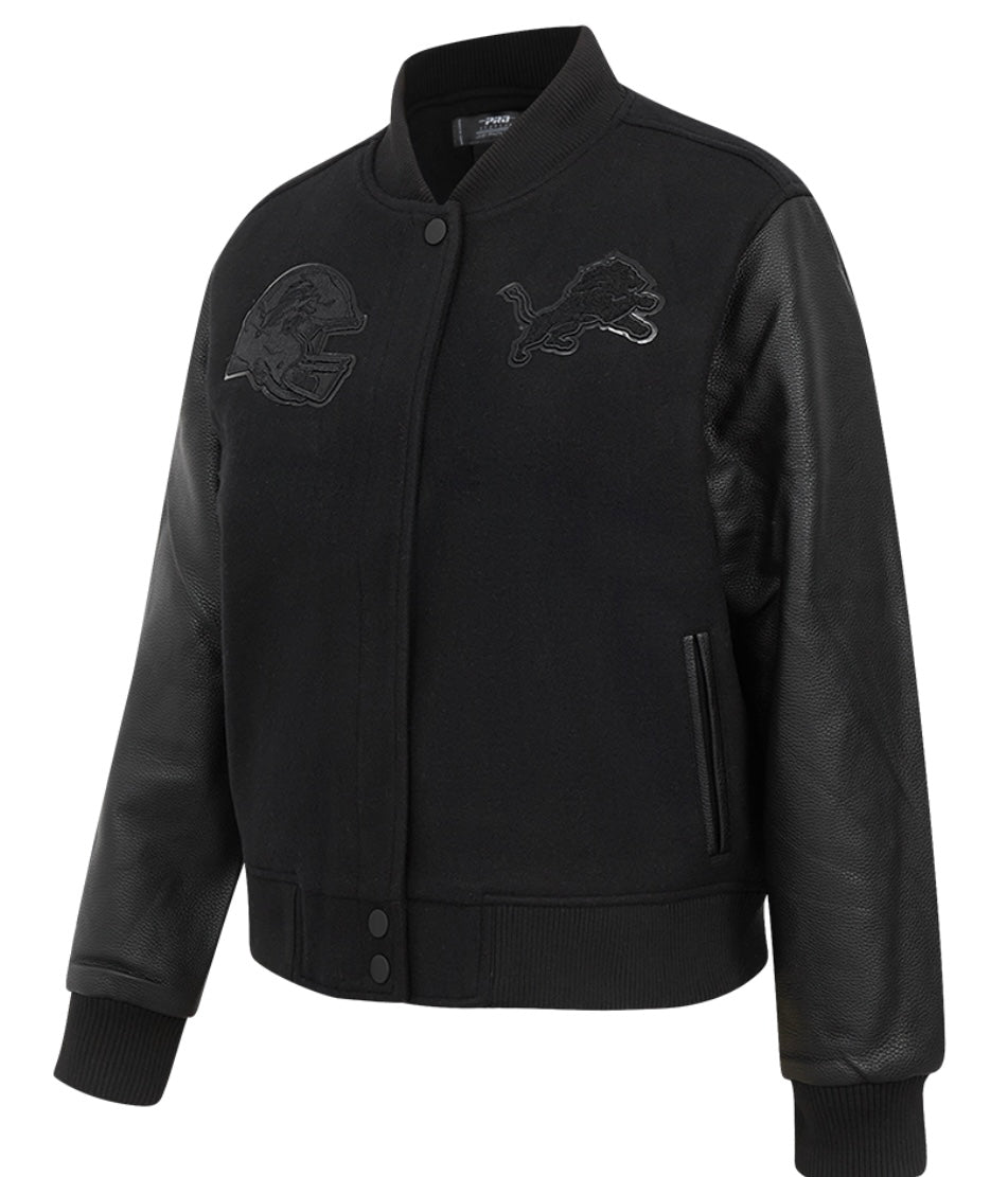 Ladies Pro Standard Detroit Lions Triple Black Varsity Jacket