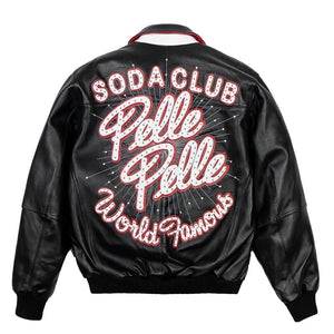 Pelle Pelle World Famous Soda Club Leather Varsity Jacket - Black