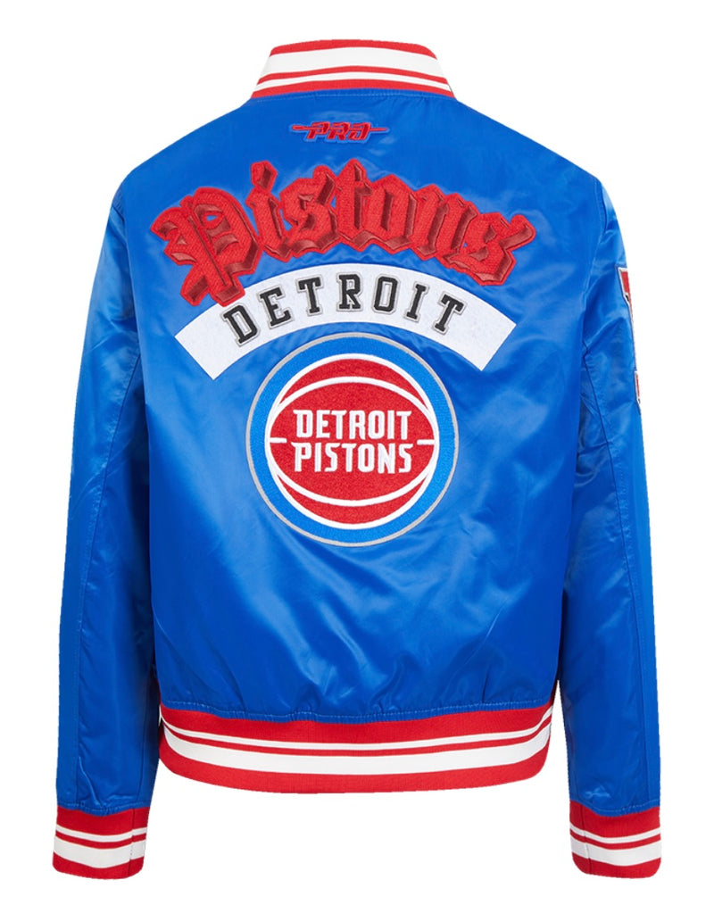 Ladies Pro Standard Detroit Pistons Old English Satin Jacket
