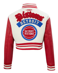 Ladies Pro Standard Detroit Pistons Retro Crop Varsity Jacket