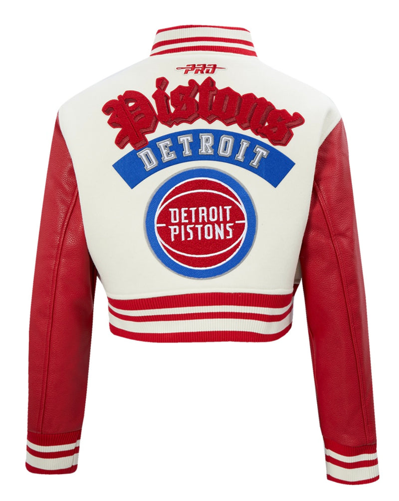Ladies Pro Standard Detroit Pistons Retro Crop Varsity Jacket