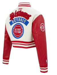 Ladies Pro Standard Detroit Pistons Retro Crop Varsity Jacket