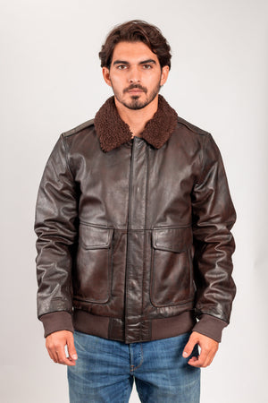 Mens Bomber Leather Jacket Brown
