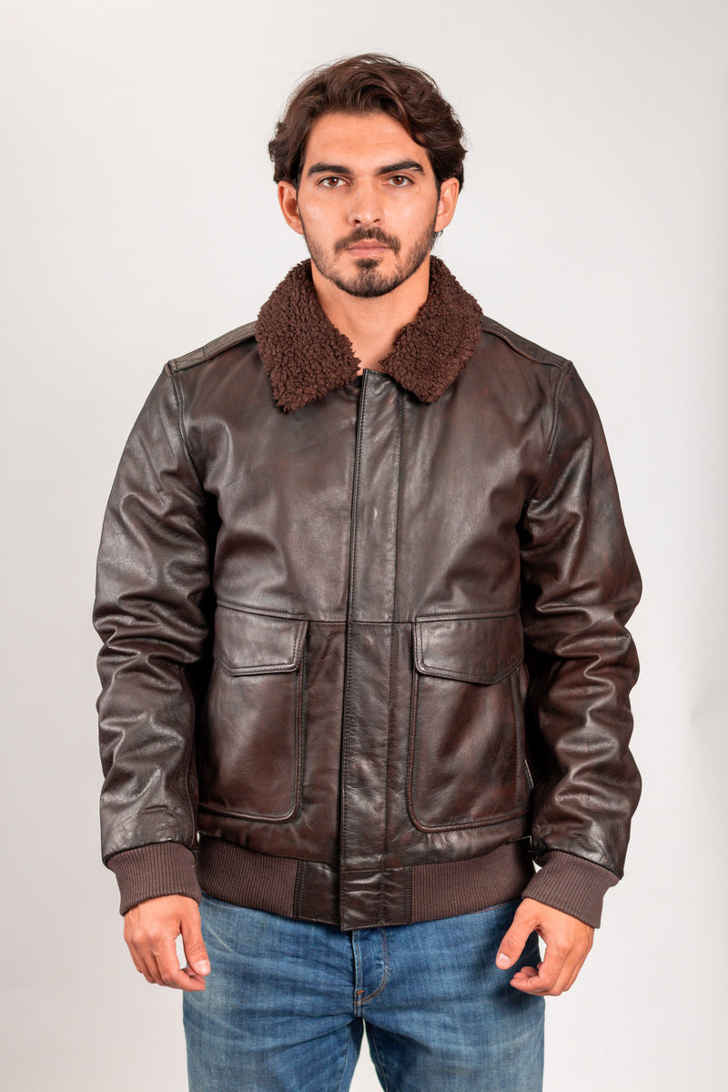 Mens Bomber Leather Jacket Brown
