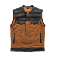 Bison - Men's Leather / Canvas Motorcycle Vest - Limited Edition Factory Customs First Manufacturing Company S  