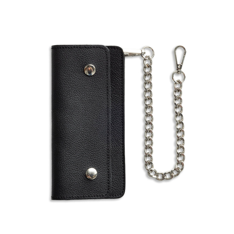 LARGE TRUCKER - Vegetable Tanned Leather Wallet First Manufacturing Company Pebble Black Chrome