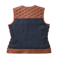 Blue Label Women's Club Style Leather/Denim Vest - Limited Edition Factory Customs First Manufacturing Company   