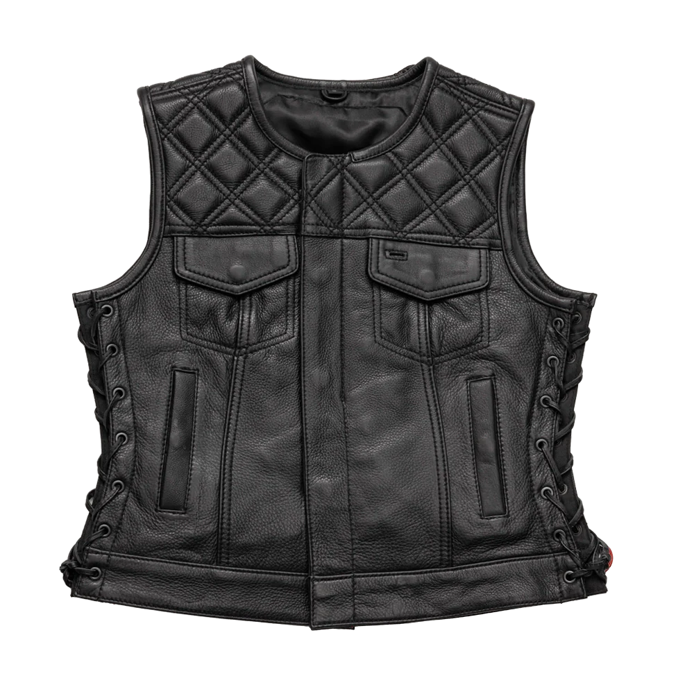Bonnie - Women's Motorcycle Leather Vest - Diamond Quilt Women's Leather Vest First Manufacturing Company Black XS 