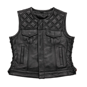 Bonnie - Women's Motorcycle Leather Vest - Diamond Quilt Women's Leather Vest First Manufacturing Company Black XS 