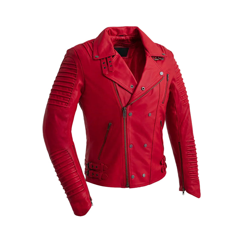 Brooklyn Mens Lambskin Leather Jacket Men's Motorcycle style Jacket FMCo Fire Red S 