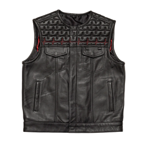 EKG Men's Leather Motorcycle Vest (Limited Edition)  First Manufacturing Company Black S 