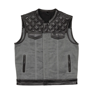 Waxed Hunt Club - Men's Motorcycle Vest (Limited Edition) Grey  First Manufacturing Company Black Gray S 