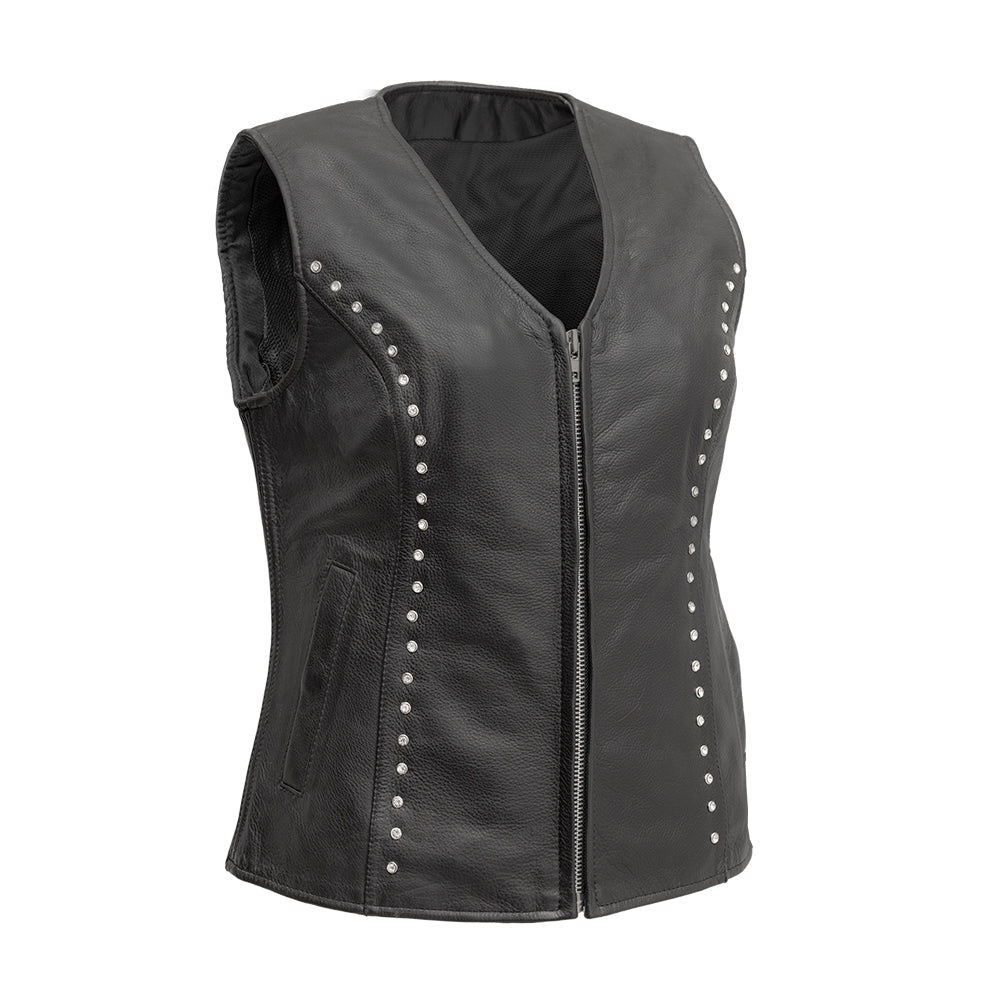 Diana - Women's Motorcycle Leather Vest Women's Leather Vest First Manufacturing Company XS Black 