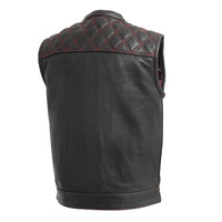 Downside Men's Motorcycle Leather Vest - Black/Red Men's Leather Vest First Manufacturing Company   