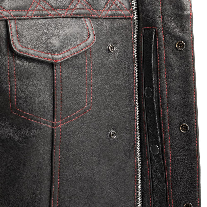 Downside Men's Motorcycle Leather Vest - Black/Red Men's Leather Vest First Manufacturing Company   